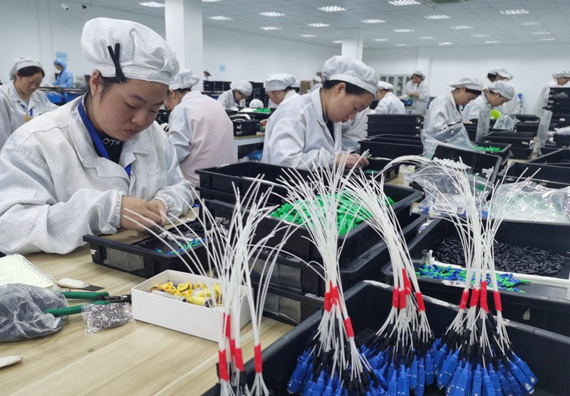 Lavoratrici all'opera nel laboratorio di un'azienda nel parco di incubazione per l'innovazione per MPMI nella contea di Renshou, provincia del Sichuan Cina sudoccidentale. (19 ottobre 2020 - Xinhua/ Pan Jianyong)