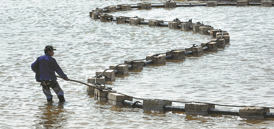 Un dipendente del Nanbao Salt Field lavora in una salina nel distretto Caofeidian della città di Tangshan, provincia dello Hebei. (9 maggio 2023 - Ji Chuntian/China Daily)