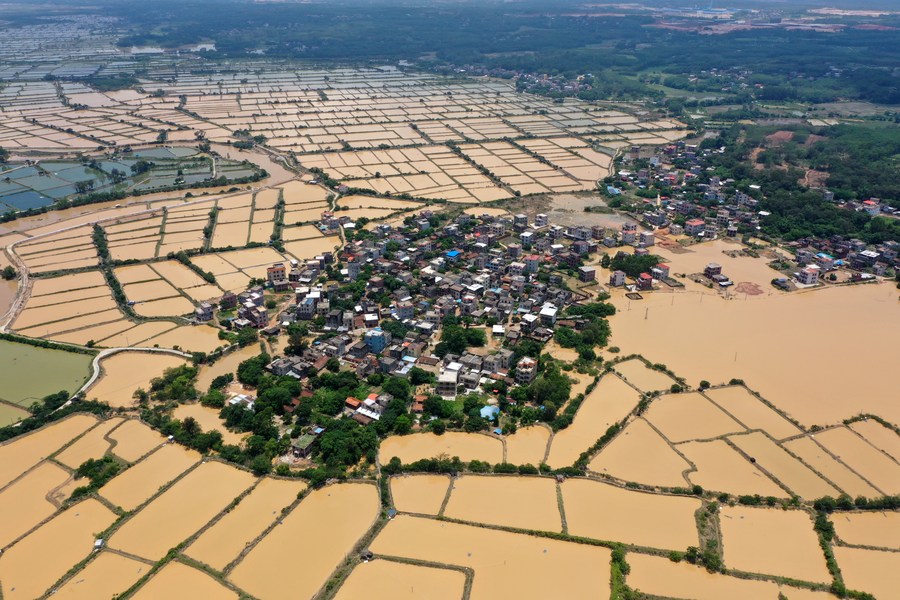 Villaggi colpiti dai recenti temporali nella città di Baisha, regione autonoma del Guangxi Zhuang. (11 giugno 2023 - Xinhua/Lu Boan)