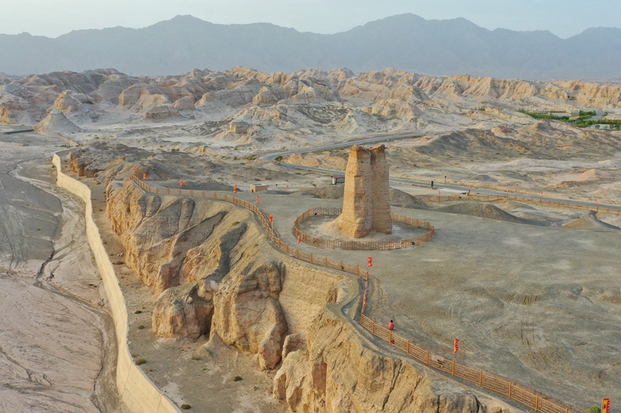 Vista aerea della rete dei percorsi del corridoio Chang'an-Tianshan sulla Via della Seta