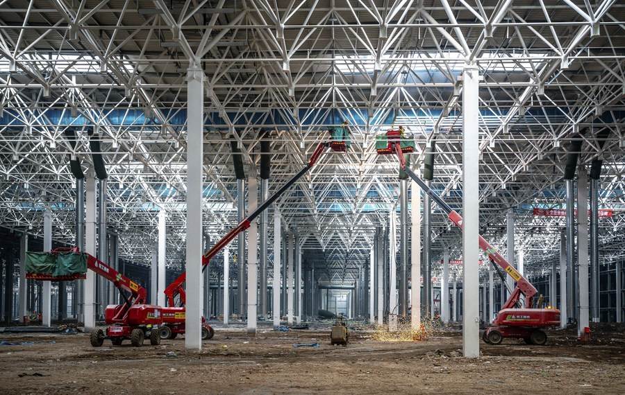 Cantiere del progetto NEV (New Energy Vehicle) Audi-FAW a Changchun, nella provincia del Jilin, Cina nordorientale. (31 gennaio 2023 - Wang Meng/Xinhua)