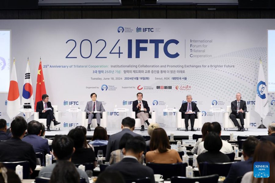 Ospiti partecipano all'International Forum for Trilateral Cooperation (IFTC) 2024 tenutosi a Seul, Corea del Sud. (18 giugno 2024 - Xinhua)