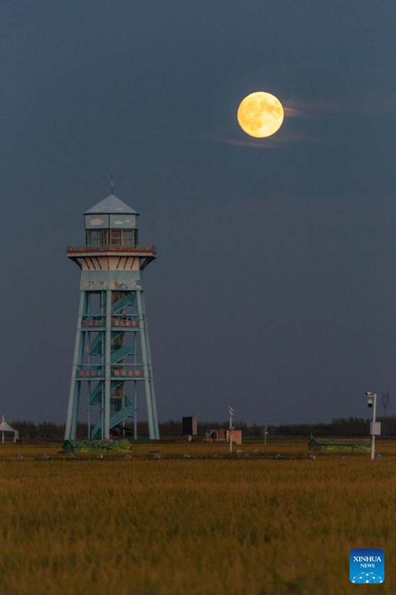 La luna piena brilla nella notte della Festa di metà autunno in Cina